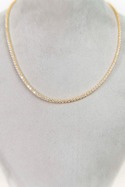 Zirkon Taşlı Su Yolu Kolye, Gold Kaplama 925 Ayar Gümüş Su Yolu Kolye