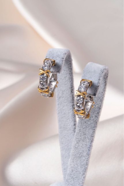 Zirkon Taşlı Gold Kaplama 925 Gümüş Küpe, Anti Alerjik