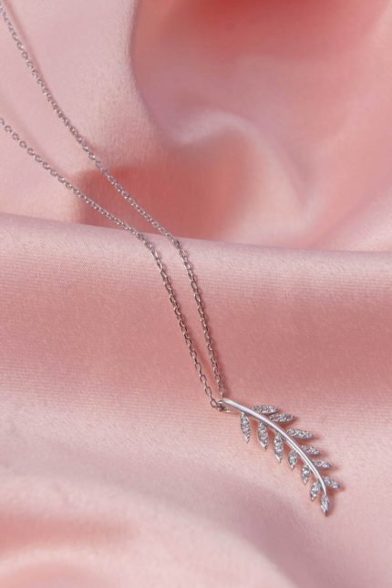 Zirkon Taşlı Zeytin Dalı Kolye Silver 925 Ayar Gümüş