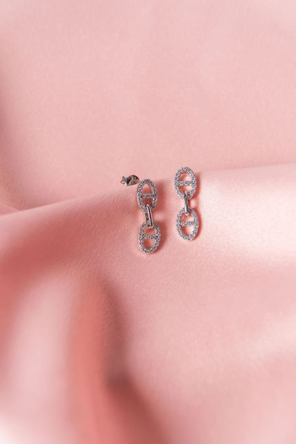 Zirkon taşlı Oval Sallantılı Gümüş Küpe Silver 925 Ayar Gümüş