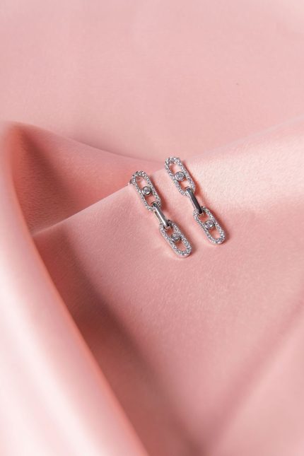 Zincir Detaylı Sallantılı Gümüş Küpe Silver 925 Ayar Gümüş