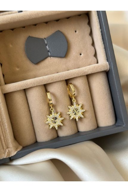 Zirkon Taşlı Sallantılı Yıldız Küpe Gold Kaplama Anti Alerjik 925 Ayar Gümüş