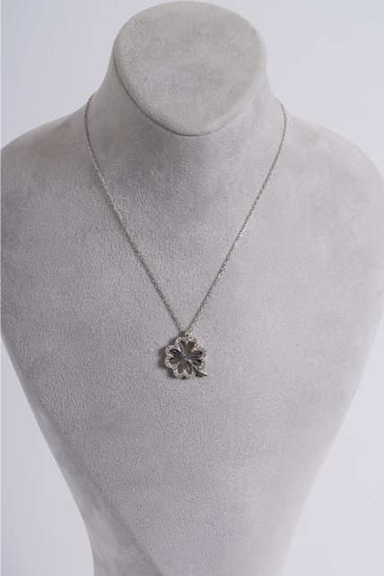 Zirkon Taşlı Yoncalı Kolye Silver Kaplama Anti Alerjik 925 Ayar Gümüş