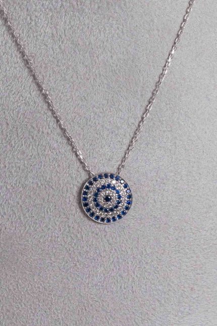 Zirkon Taşlı Nazar Boncuğu Gümüş Kolye Silver 925 Ayar Gümüş