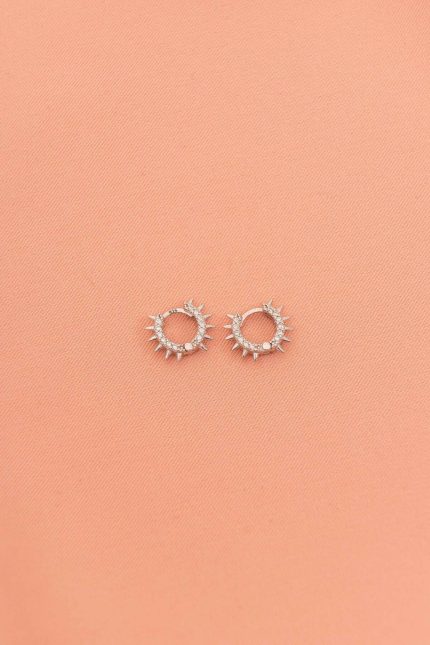 925 Ayar Gümüş Küçük Halka Küpe Zirkon Taşlı Halka Küpe Dikenli Küpe