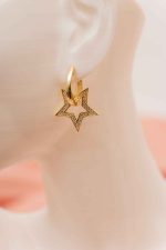 925 Ayar Gümüş Gold Kaplama Zirkon Taşlı Yıldızlı Halka Küpe Yıldız Küpe Gümüş Küpe - Görsel 2