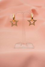 925 Ayar Gümüş Gold Kaplama Zirkon Taşlı Yıldızlı Halka Küpe Yıldız Küpe Gümüş Küpe - Görsel 3