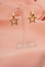 925 Ayar Gümüş Gold Kaplama Zirkon Taşlı Yıldızlı Halka Küpe Yıldız Küpe Gümüş Küpe - Görsel 5