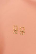 925 Ayar Gümüş Gold Kaplama Zirkon Taşlı Yıldızlı Halka Küpe Yıldız Küpe Gümüş Küpe - Görsel 7