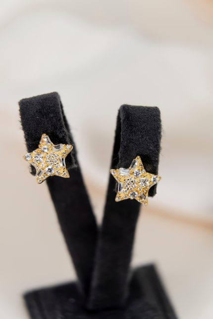 Zirkon Taşlı Yıldız Küpe Gold Kaplama 925 Ayar Gümüş Küpe Anti Alerjik