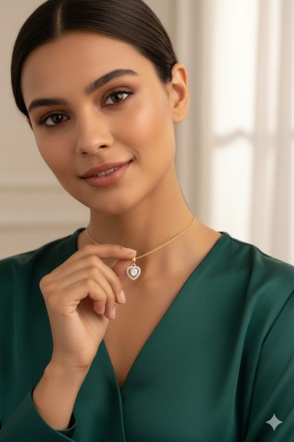 Zirkon Taşlı Kalp Kolye, 925 Ayar Gümüş Gold Kaplama Kolye1